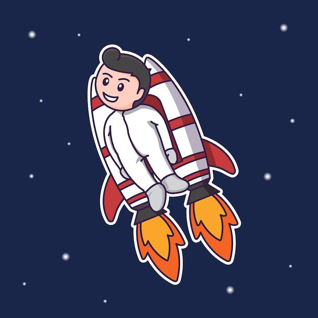 Business start up concept with boy using jetpack to the moon