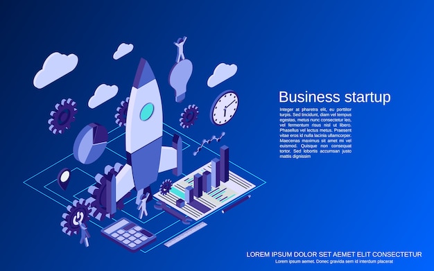 Business startup flat 3d isometric concept illustration