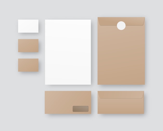 Business stationery  with envelopes, paper, business cards. Corporate identity template set.   on grey background.