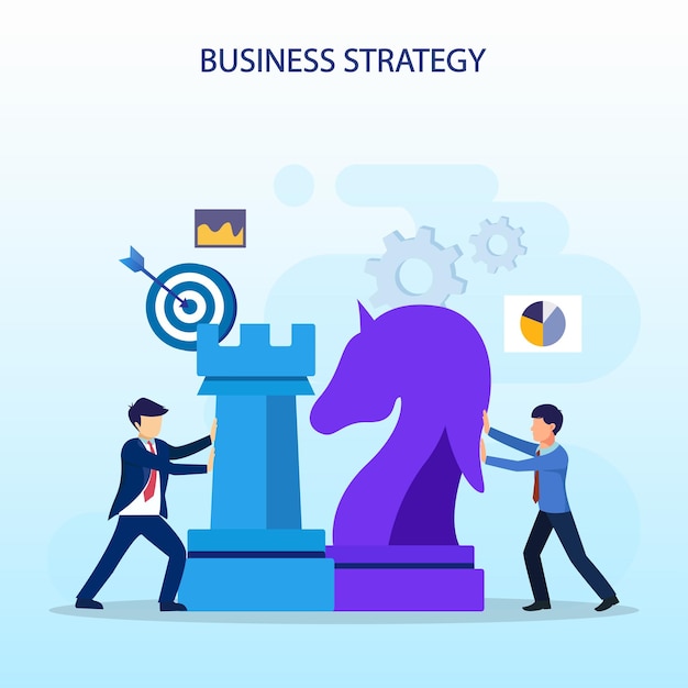 Vector business strategy concept people are planning target achievement strategic amp tactics chess pieces