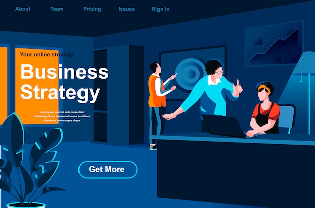 Business strategy isometric landing page.