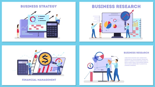 Business strategy web concept set. Market research