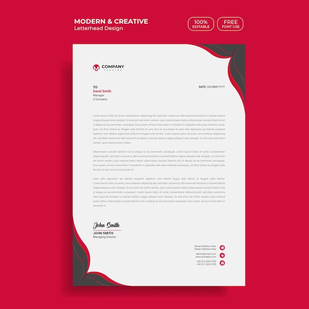 Business style letter head red and black color templates