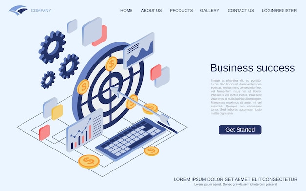 Business success flat 3d isometric vector concept illustration