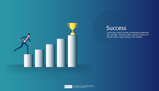 Business success illustration concept with arrow up graphic and businessman character