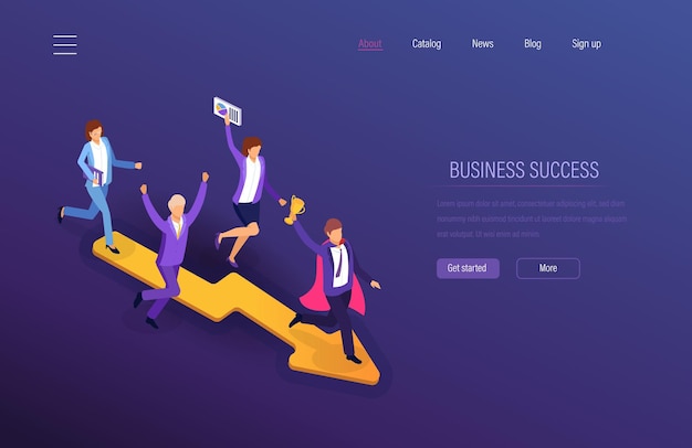 Business success Teamwork success financial prosperity successful business motivation of team to career growth achievement of common goal leadership development in work Isometric vector