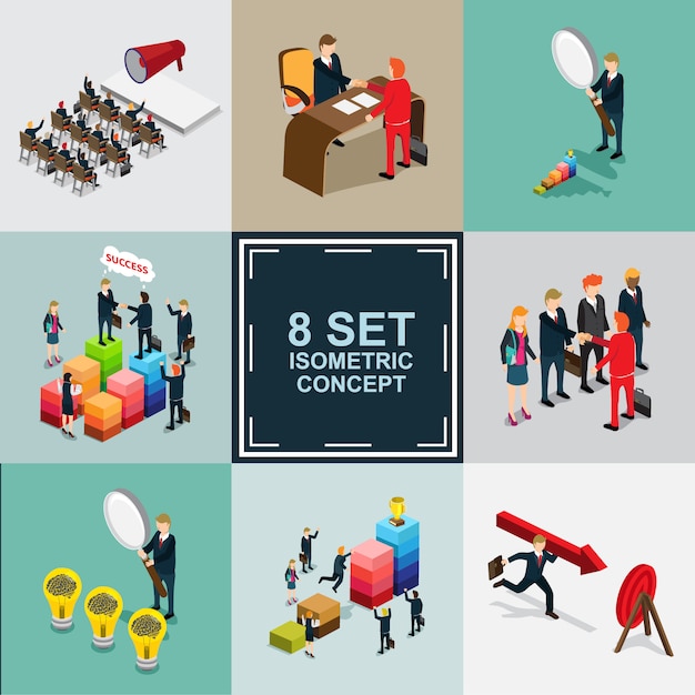 Business success with strategy isometric set