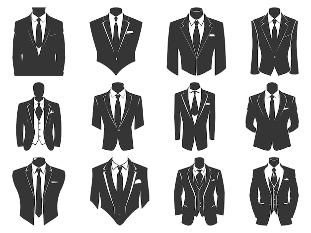 Vector business suits with tie silhouette set suits tie silhouette flat suit and tie icon tuxedo vector