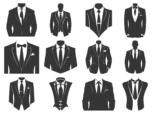 Vector business suits with tie silhouette set suits tie silhouette flat suit and tie icon tuxedo vector