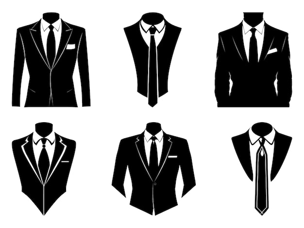 Vector business suits with tie silhouette set suits tie silhouette flat suit and tie icon tuxedo vector