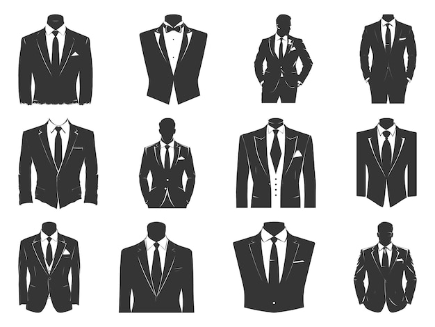 Business suits with tie silhouette set suits tie silhouette Flat Suits and Tie Icon Tuxedo vector