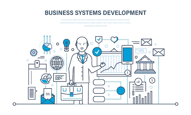 Business systems development analysis and research marketing planning graph strategy thin line