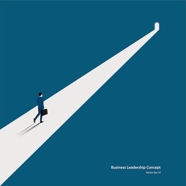 Vector business and target, businessman walking on the symbol of dark times ending, hope on horizon go to success in career. concept business, achievement, character, leader, vector illustration flat