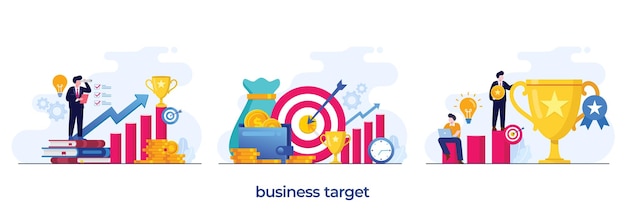 Business target concept business analyst teamwork achievement planning and strategy dart flat illustration vector