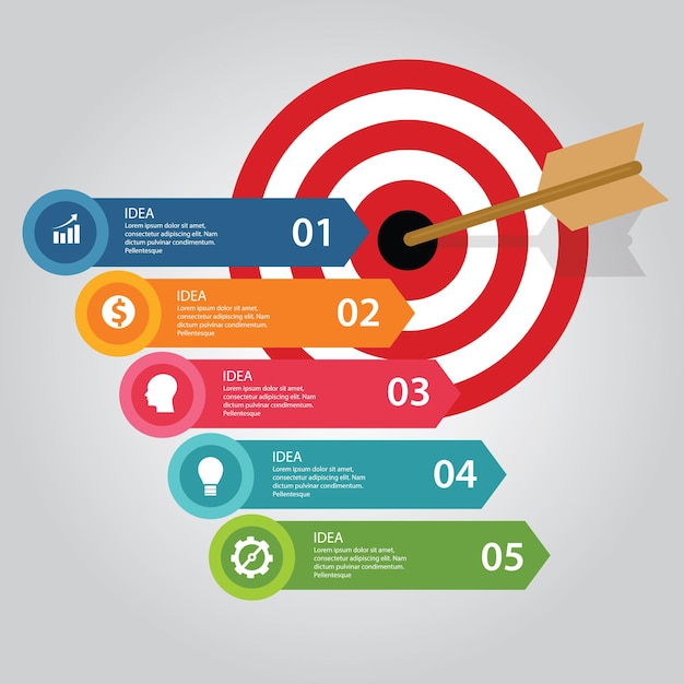 Business target infographic dart board arrow concept of goals achievement world map