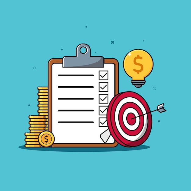 Business targeting successful strategy checklist and target illustration