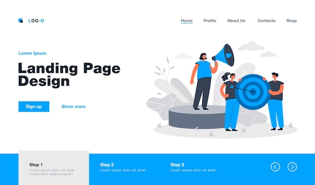 Business team goal achievement. landing page in flat style