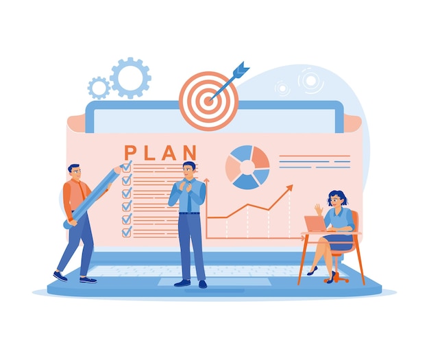 Vector business team holding meeting in office create a business workflow plan towards targets business plan concept flat vector illustration