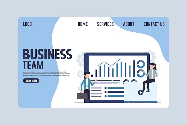 Vector business team landing page design concept illustration