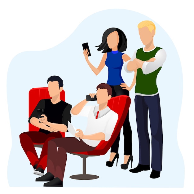 Business team meeting, discussion of working moments - Vector illustration