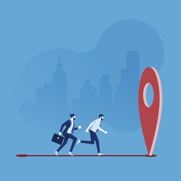 Business team run to location pin markers Concept for Location and business direction