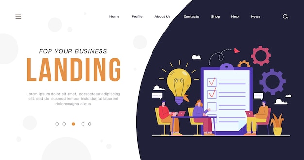 Business team sharing ideas at meeting landing page