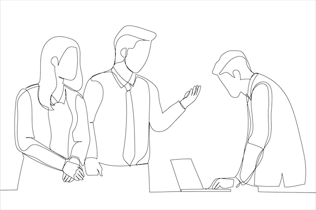 Business teams coworkers discussing their ideas Single line art style