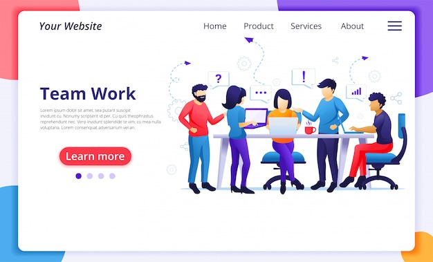 Business teamwork concept, people working in the co working office, team metaphor, partnership. website landing page  template