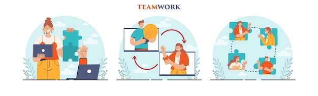 Vector business teamwork concept set idea of partnership and cooperation