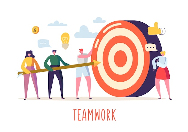 Business Teamwork Concept with Flat People Characters and Target