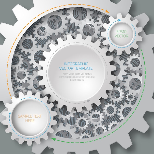 Vector business template. circuit board with 3d gears.  infographic template. vector deisgn.