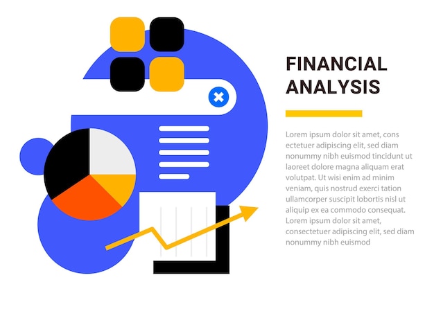  business template with illustration of financial graph and chart on white background