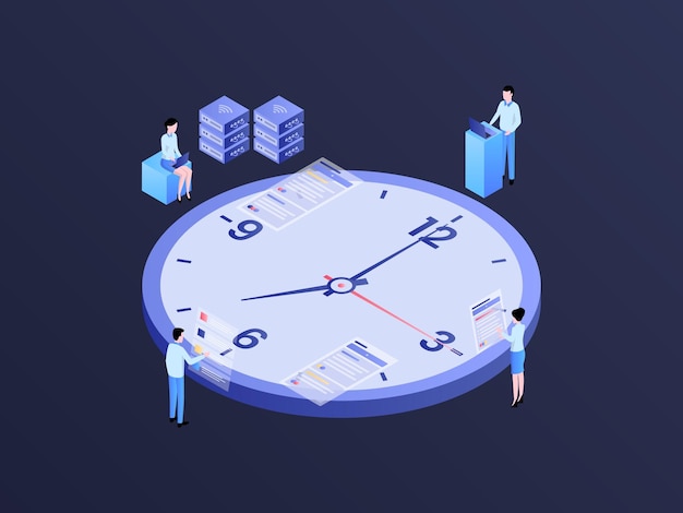 Business Time Management Isometric Illustration Dark Gradient Suitable for Mobile App Website Banner Diagrams Infographics and Other Graphic Assets