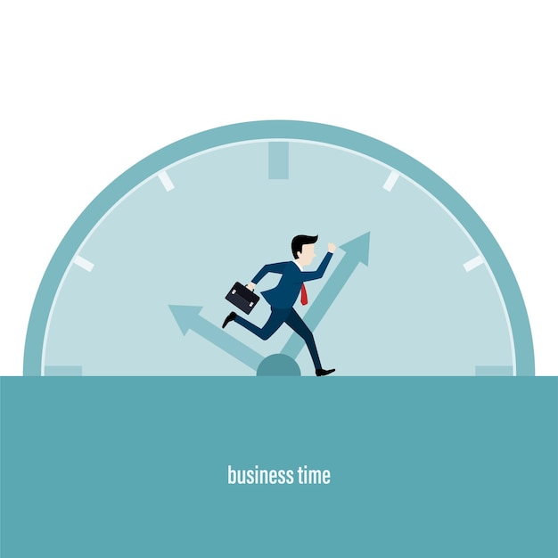 Business time working. Businessman running chase a rolling time. Business concept. Vector illustration in flat style