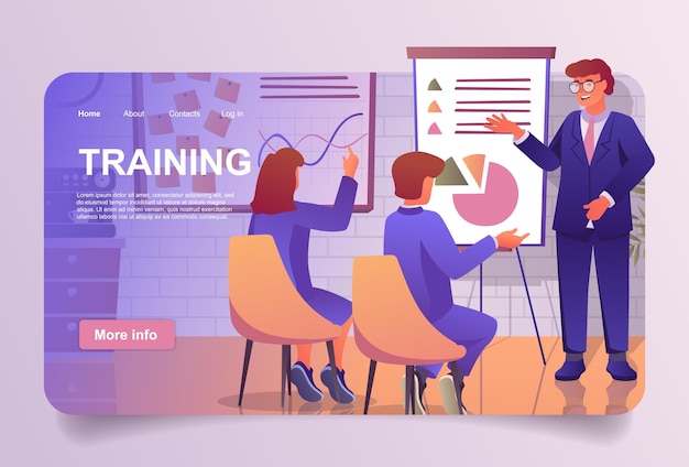 Business training concept in cartoon design for landing page