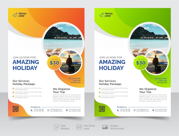 Business Travel flyer and poster or brochure cover page template for travel agency Premium Vector