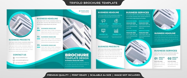 business trifold brochure template design with minimalist layout and modern concept