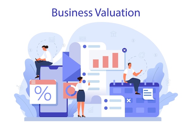 Vector business valuation concept appraisal services selling and buying a company business investing and financial success idea isolated flat vector illustration