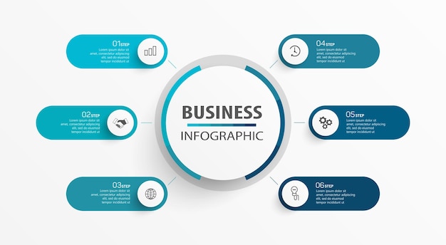 Business vector infographic template with 6 options or steps