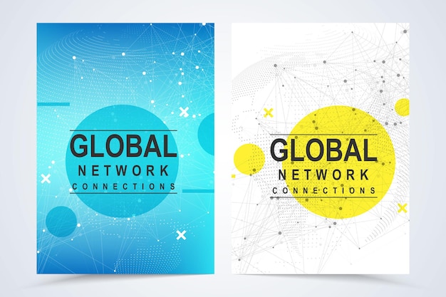 Vector business vector templates for a4 cover, brochure, flyer, booklet, magazine, annual report. global network connection background. world map point and line composition. global business. social network.