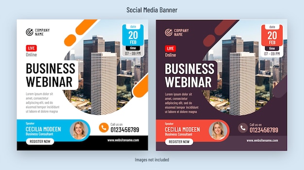 Business webinar or online event social media post template design