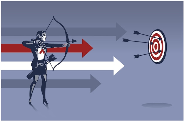 Business Woman Archer Ready to Shoot Arrow. Business Illustration Concept of Business Aiming Target