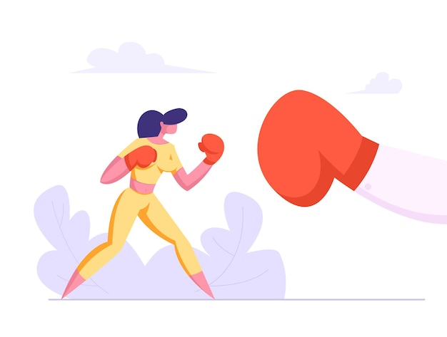 Business Woman Boxing with Big Glove Illustration