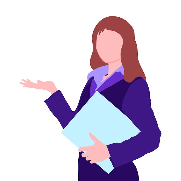 Business woman holding a folder in her hands flat illustration