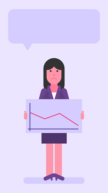 Business woman holding sign with negative business graph