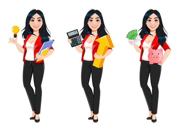 Business woman manager banker beautiful successful girl set of three poses