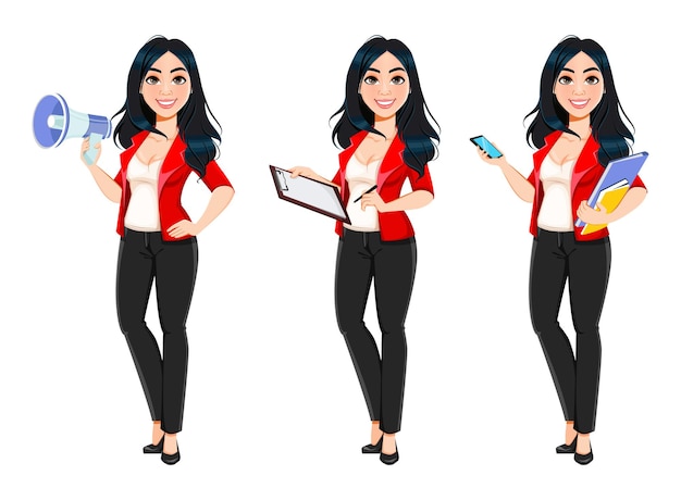 Business woman manager banker beautiful successful girl set of three poses