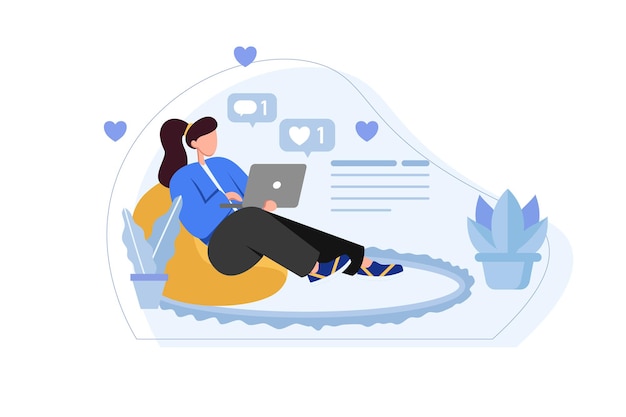 Business Woman Remote Working from Home Illustration