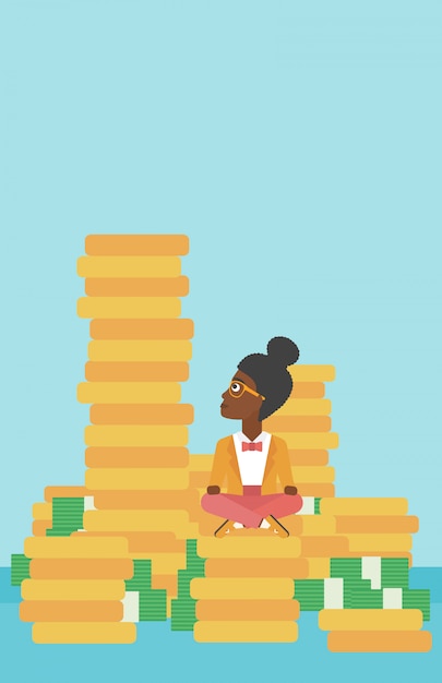 Business woman sitting on gold