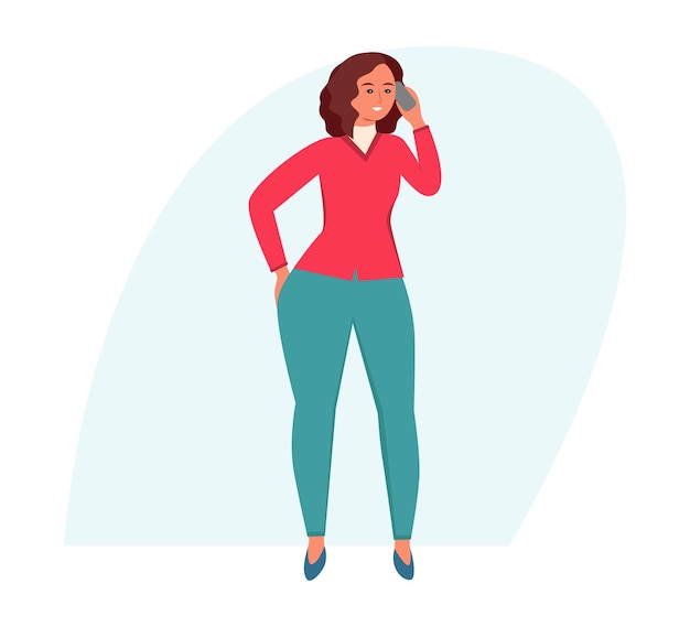 Vector business woman talking on the phone girl calling by mobile phone vector illustration